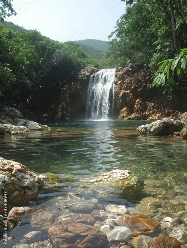 Waterfall s majesty in lush surroundings  symbolizing nature s cleansing power