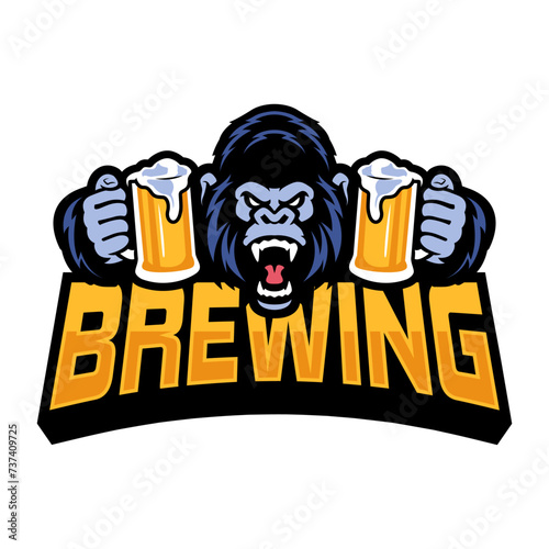 GORILLA DRINKING BEER VECTOR ILLUSTRATION