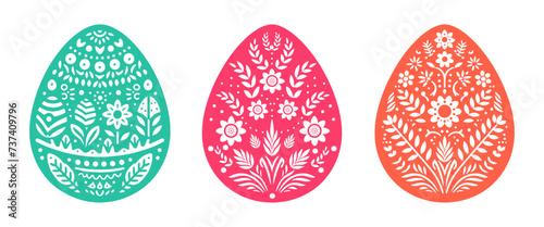 Decorated easter eggs set. Flat vector illustration