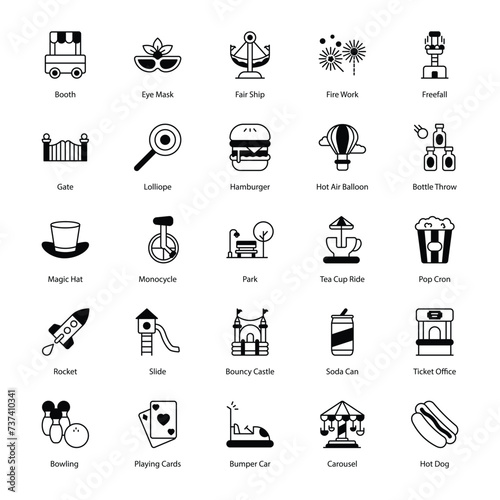 amusement park icons vector set stock illustration.