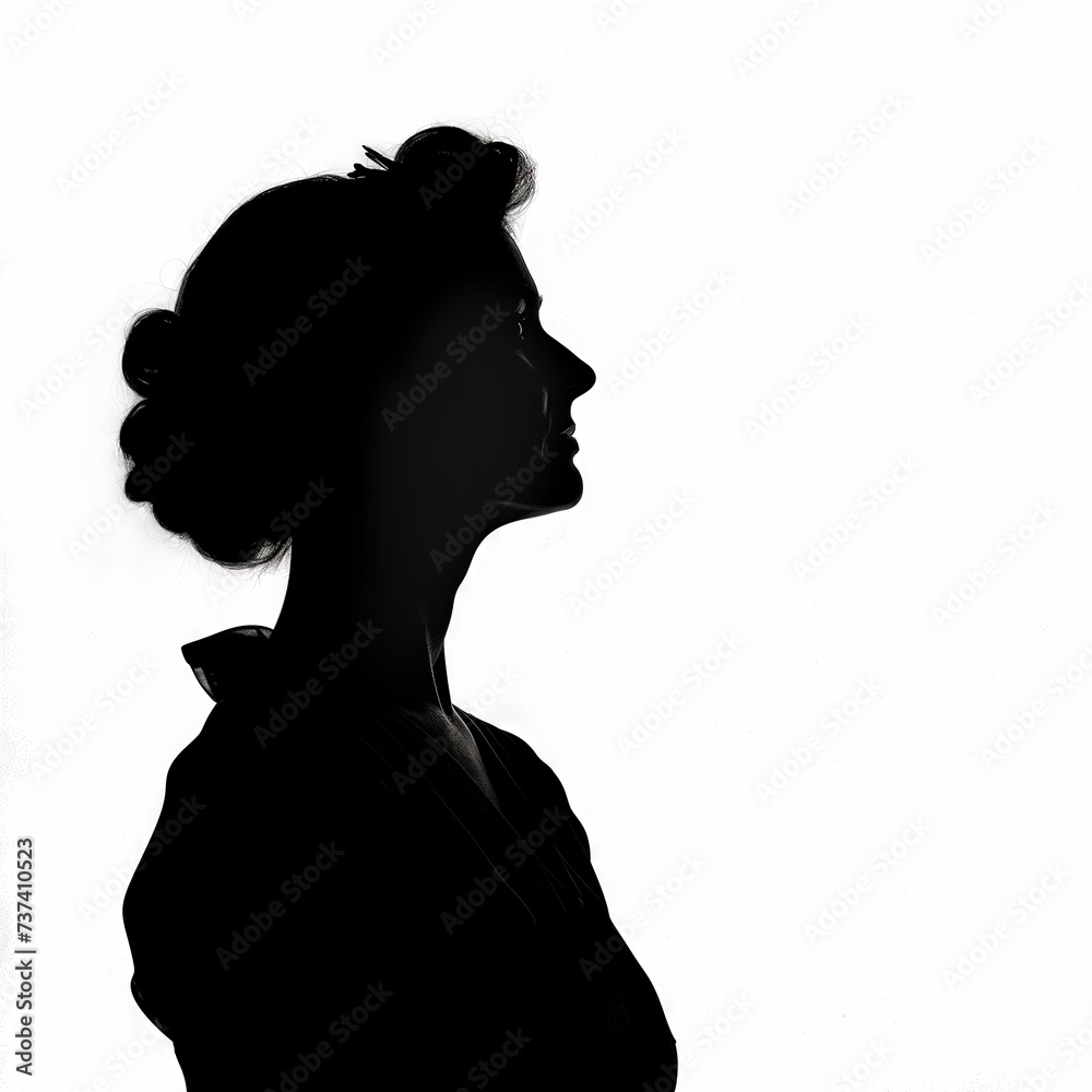 Serene Silhouette of a Young Woman isolated on white