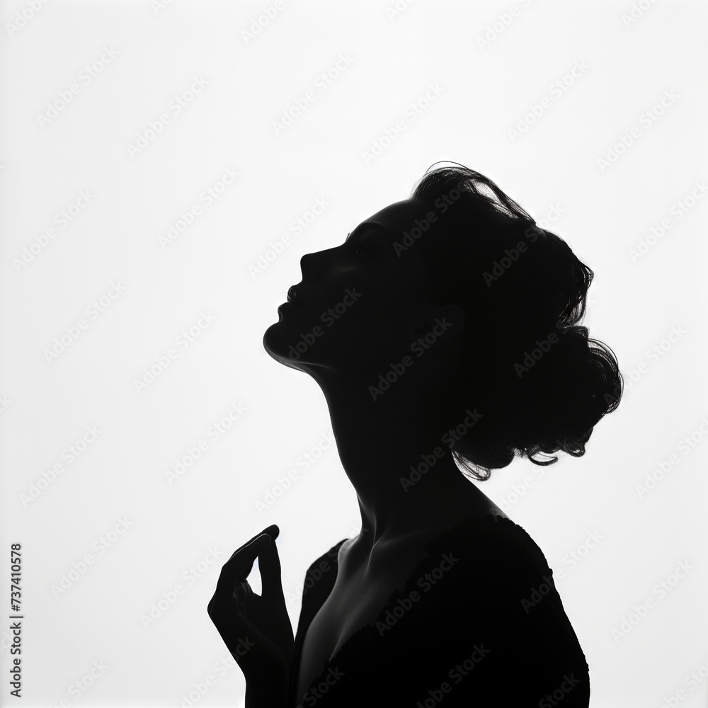 Serene Silhouette of a Young Woman isolated on white background