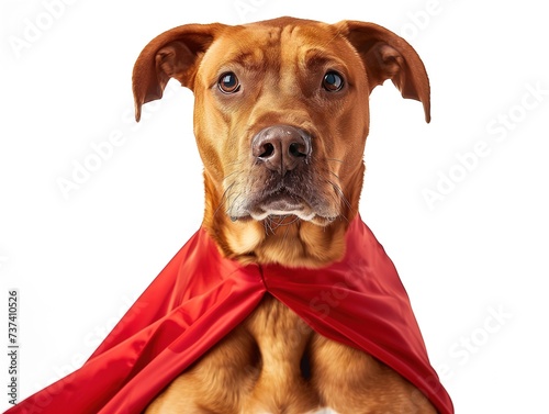 Majestic Rottweiler Posing Heroically in a Red Cape Against a White Background