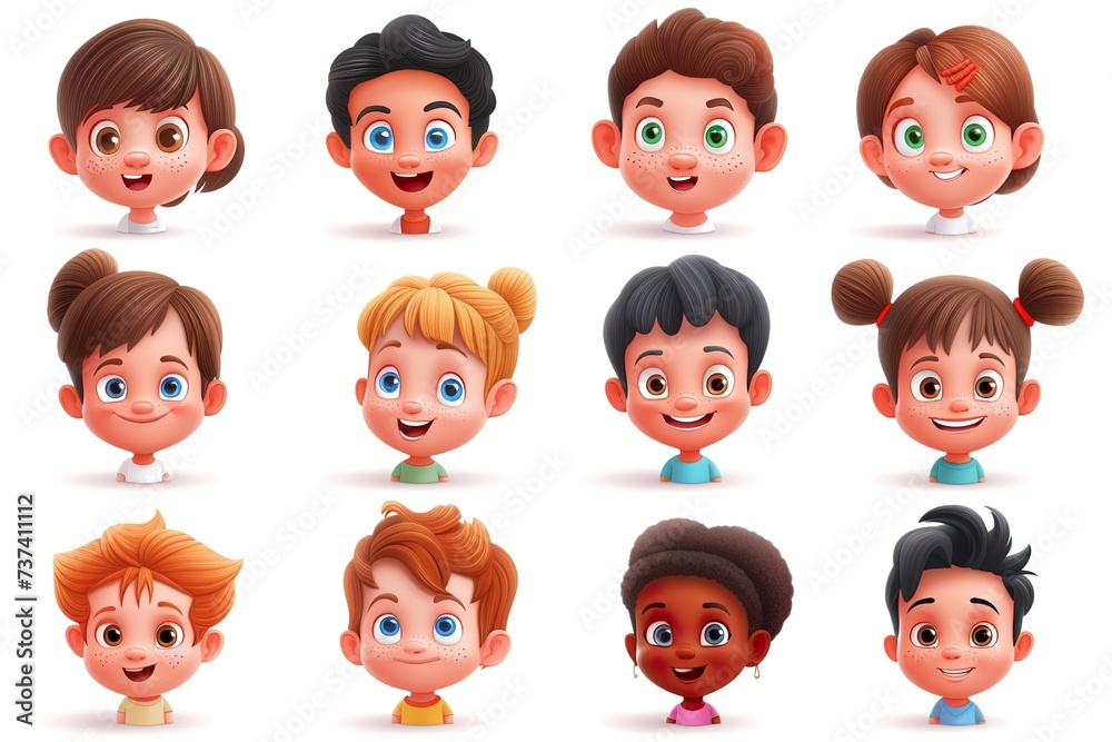 3D diverse kids avatar set 3D diverse kids avatar set