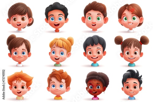 3D diverse kids avatar set photo