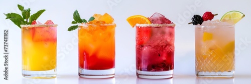 four juice glasses , set of cool drinks category on white background