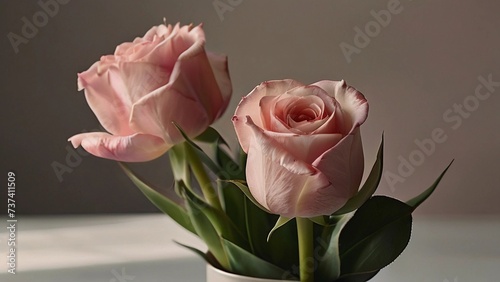 Two delicate spring fresh roses close-up.