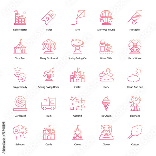 amusement park icons vector set stock illustration.