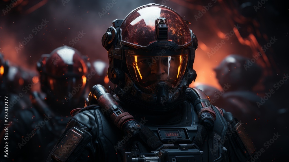 Futuristic Soldiers with Sci-Fi Weapon in Hands Ready for the Battle, Space War Concept Futuristic Soldiers with Sci-Fi Weapon in Hands Ready for the Battle, Space War Concept