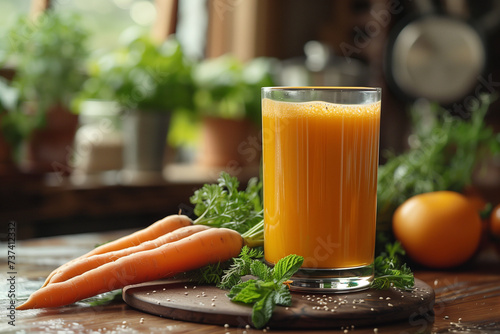 glass of carrot juice and carrot