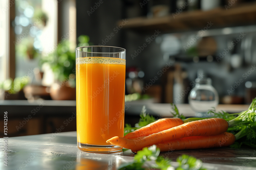 glass of carrot juice and carrot - obrazy, fototapety, plakaty 