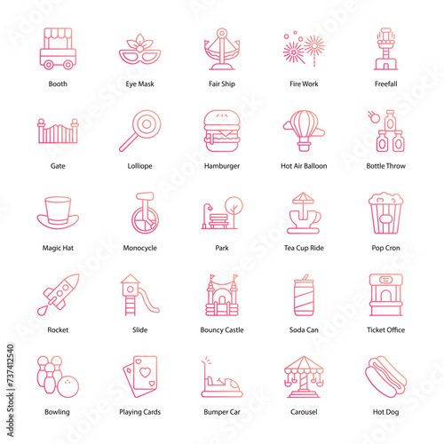 amusement park icons vector set stock illustration.