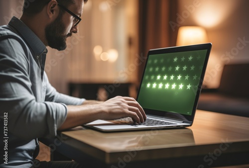 a man sitting at a table using a laptop