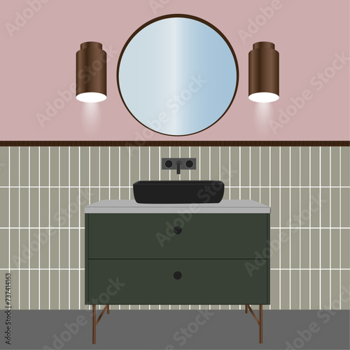 Beautiful bathroom interior design and decor with pink wall