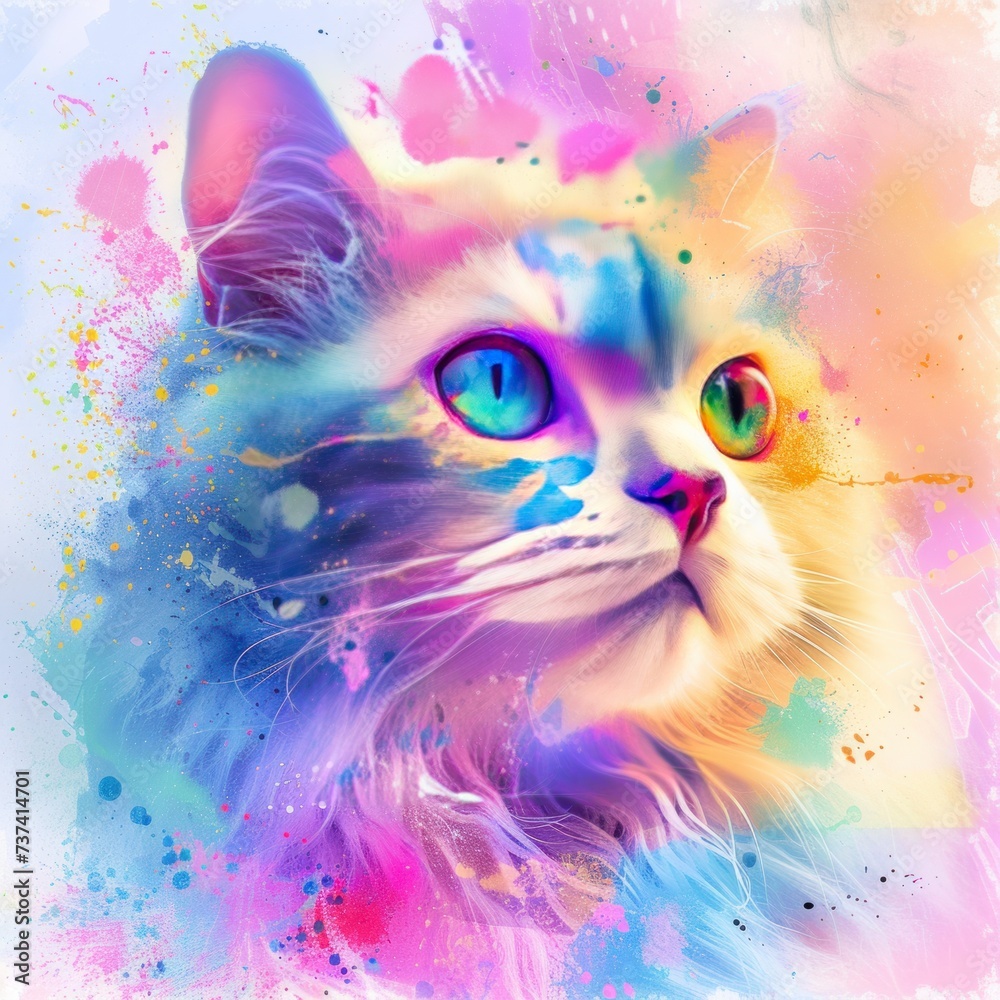 Colorful Watercolor Cat Bliss