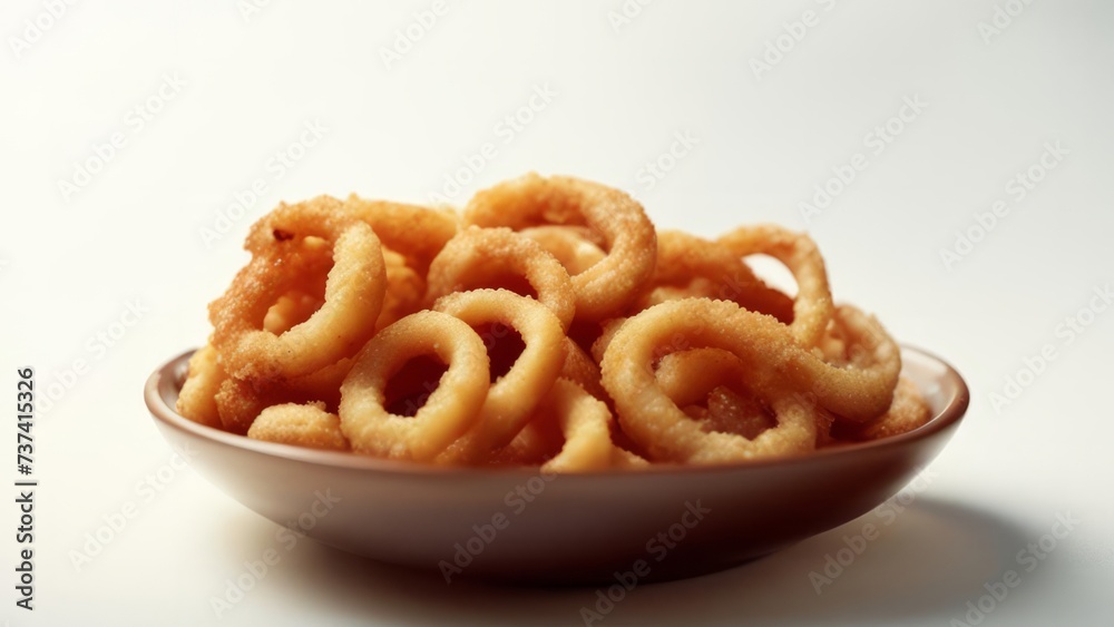 Squid rings fried in batter on a light background. Squid rings fried in batter on a light background.