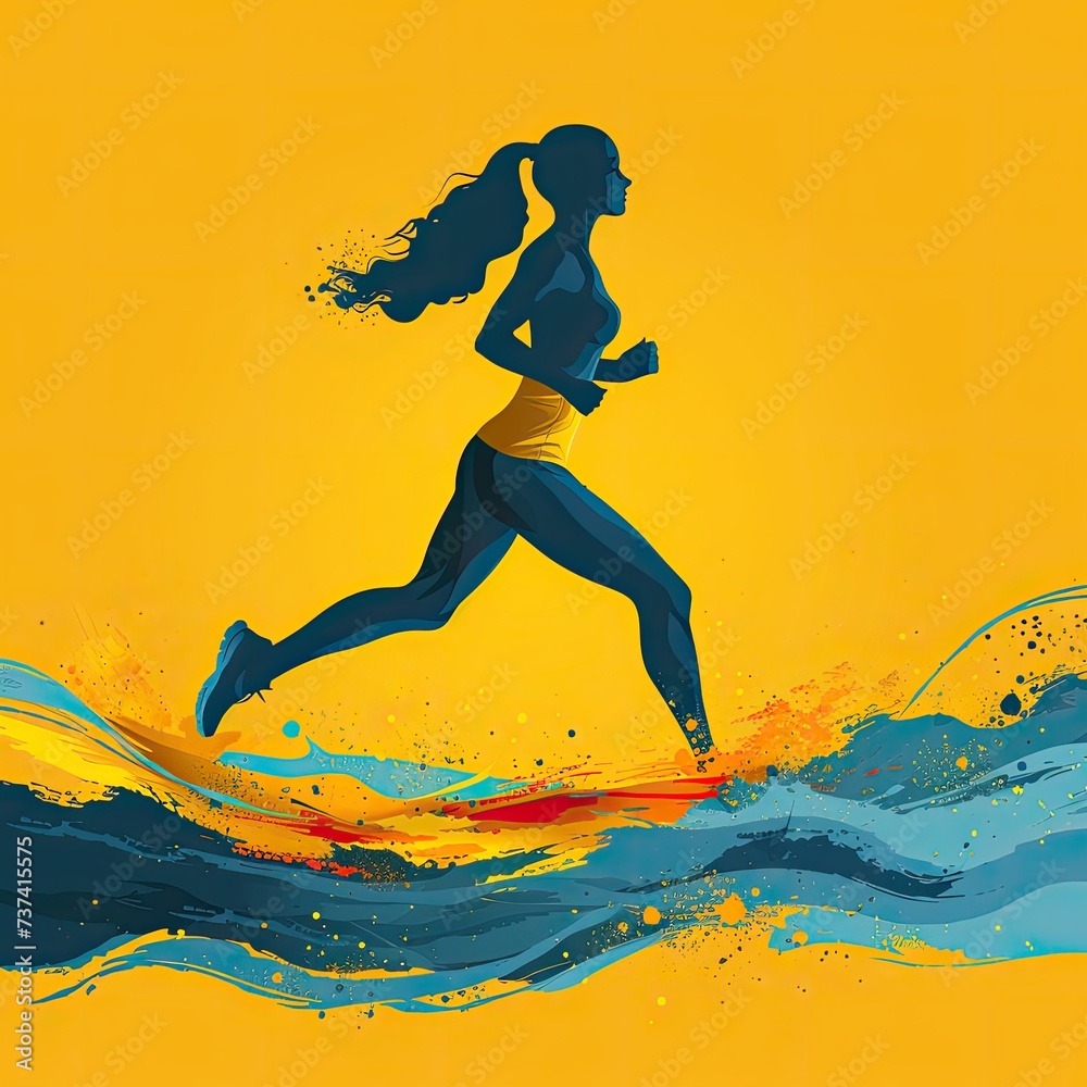 flat logo of Vector running woman illustration vector