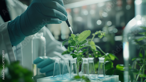 a scientist is working on a plant in a laboratory