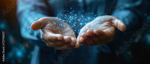 Businessman hand holding virtual medical health care icons with medical network connection. People health care awareness rising growth of medical health and life insurance business,generative ai photo