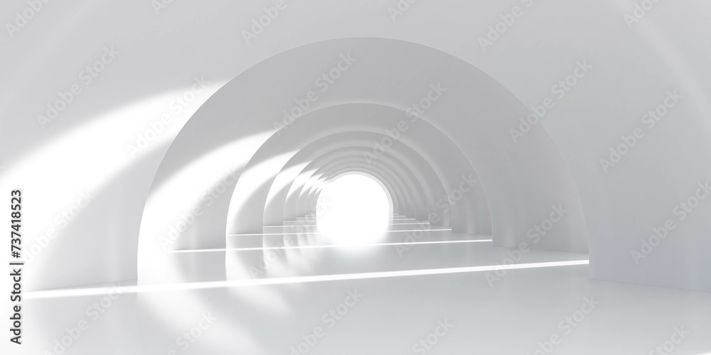 Naklejka premium White Tunnel With Light Illumination 3d render illustration