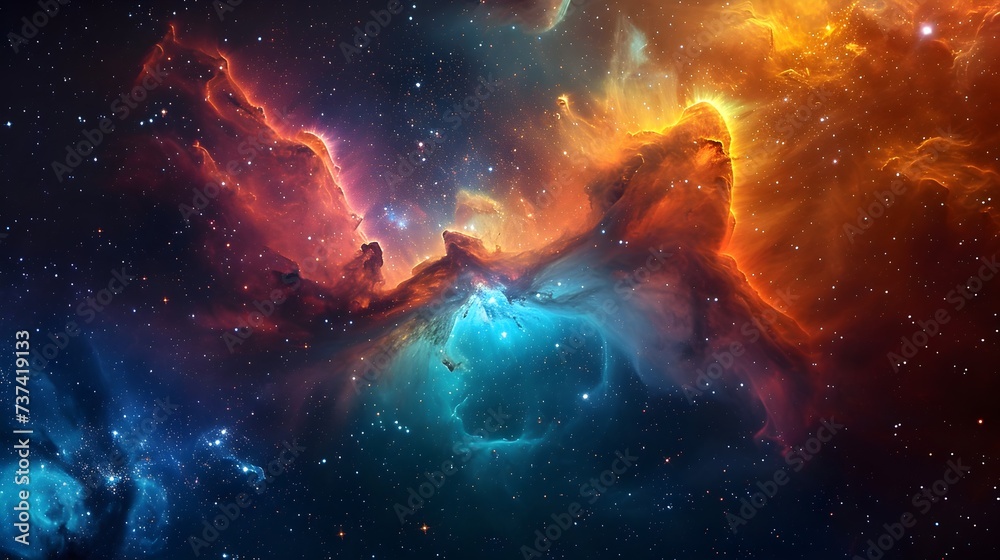 Colorful Nebula in Space: Cosmic Background, Hand Edit Generative AI