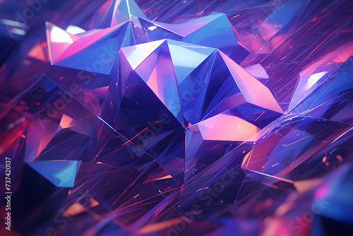 Embrace the abstract beauty of this 3D-rendered design featuring vibrant purple and blue geometric patterns. Ideal for adding Generative AI,