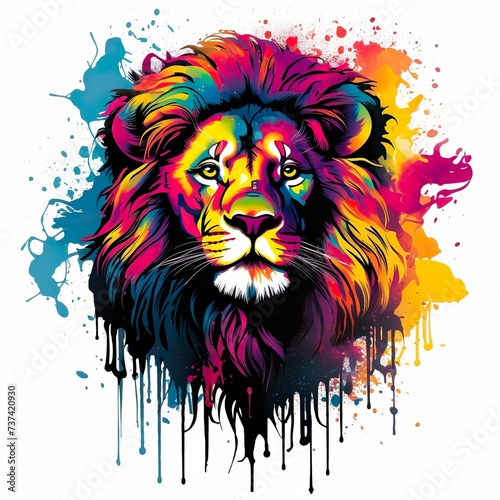 colorful lion head art for t-shirt design 