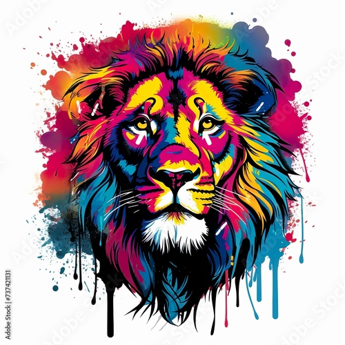 colorful lion head art for t-shirt design 