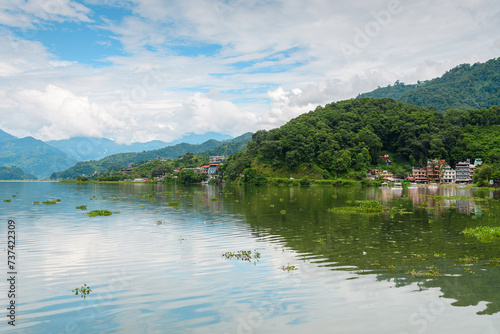 views of phewa lake in pokhara, nepal photo