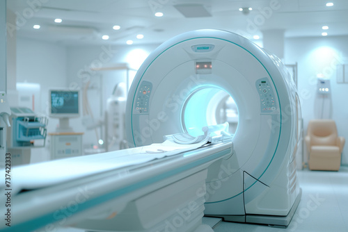 Medical equipment in hospital laboratory that performs magnetic resonance imaging scans Generative AI photo