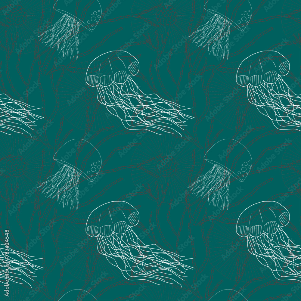 vector pattern, jellyfish, algae, sea, ocean vector pattern, jellyfish, algae, sea, ocean