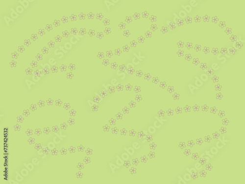Green background with pink flowers zig zag patterns wallpaper. High quality illustration