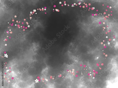 Black and white background with colored flowers . High quality illustration