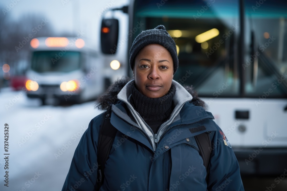 Portrait of a middle aged female bus driver Portrait of a middle aged female bus driver