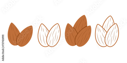 Almonds set on white background.