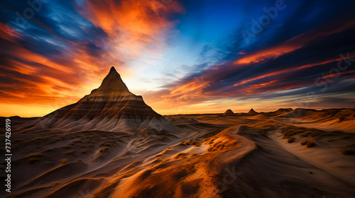 Paysage désertique avec rochers au coucher du soleil