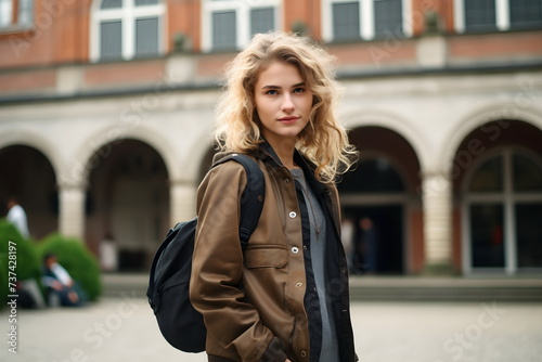 student woman portrait on university court
