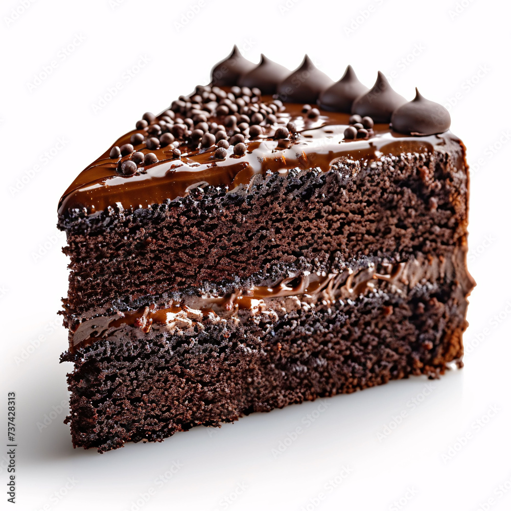 Chocolate or devils cake slice isolated on white background Chocolate or devils cake slice isolated on white background