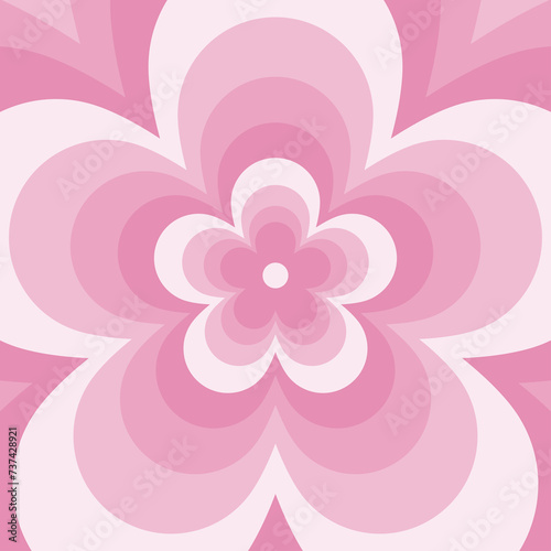 Retro groovy fun background pink flower burst. Vector illustration