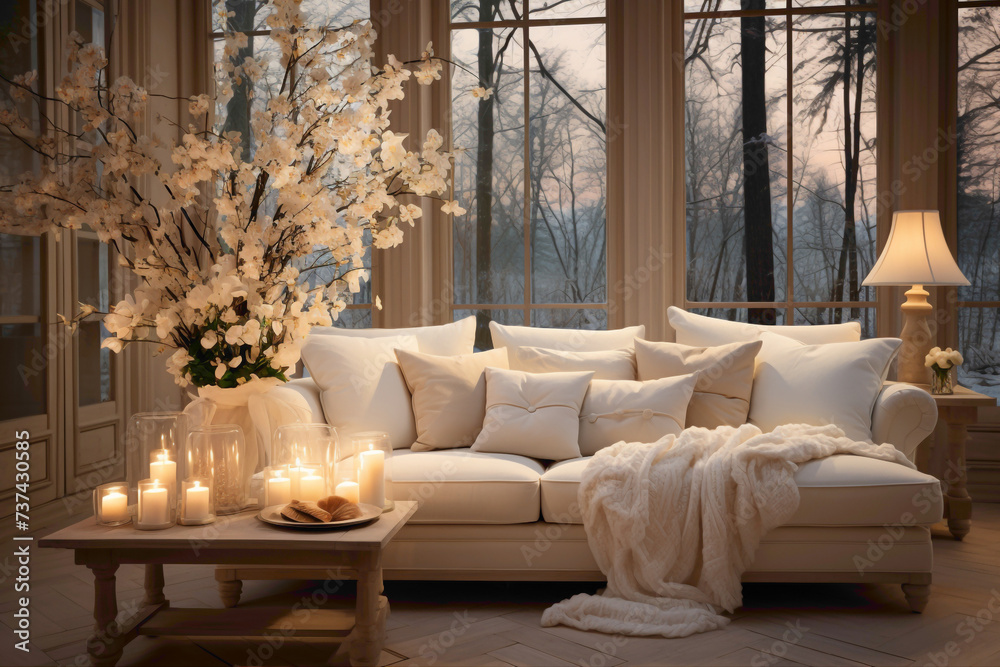 Discover the serenity of a room adorned in soothing beige tones, creating an atmosphere of comfort and peacefulness. Immerse yourself in the tranquil beauty of this cozy interior sanctuary.