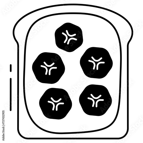 Banana peanut butter toast glyph and line vector illustration