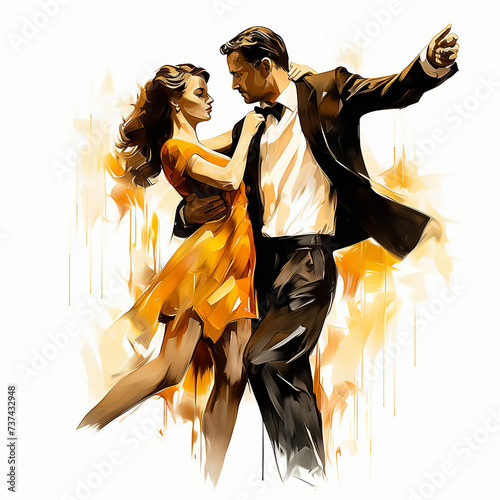 A captivating dance of love in brushstrokes. Illustration on white background.