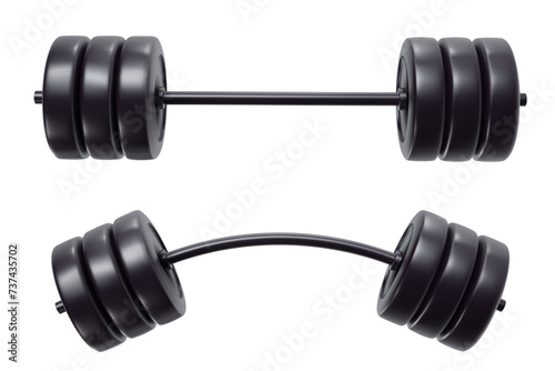 Heavy black barbell in bright cartoon 3d style. Cute modern minimal vector illustration.
