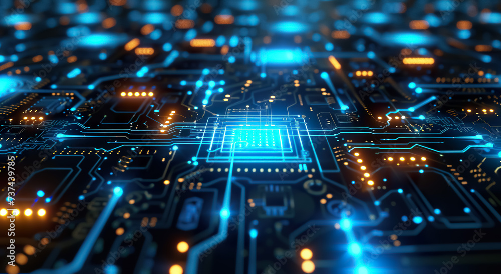 Obraz premium circuit electronic board with microchip, hardware and technology background concept, computer motherboard macro