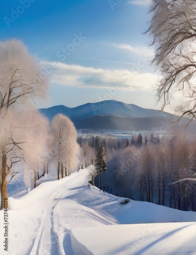 Panorama of beautiful winter park Generative Ai