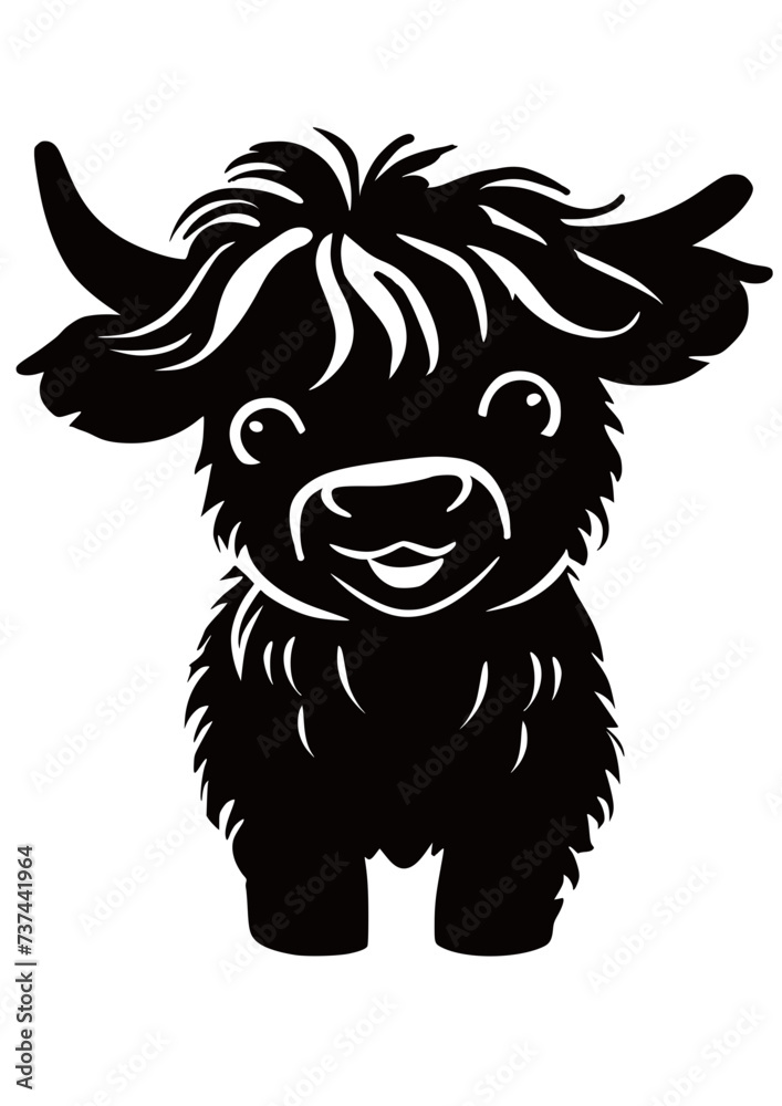 Fototapeta premium Baby Highland Cow Silhouette SVG Vector