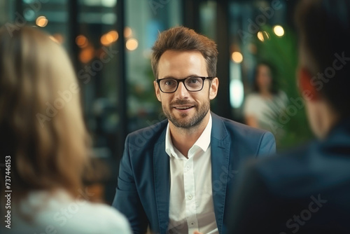 A manager man at a meeting ...