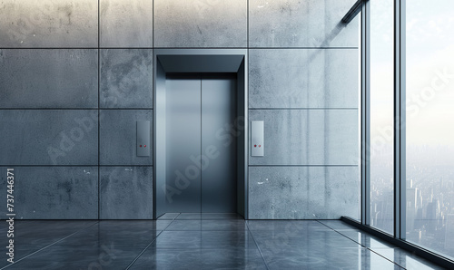 modern hall with elevator in business centre or office building photo