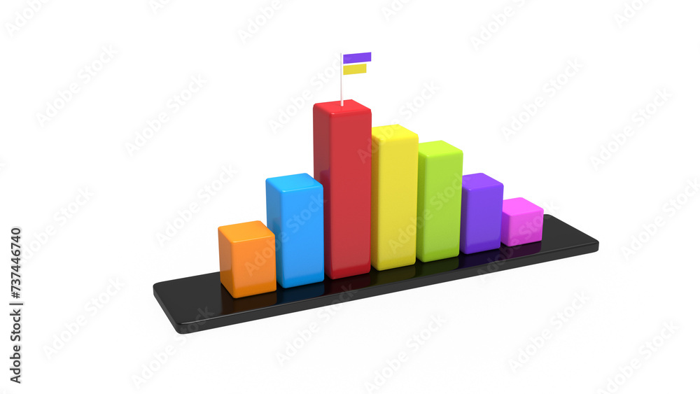 Blank bar graph chart for statistic data analysis 3d render illustration with top flag Blank bar graph chart for statistic data analysis 3d render illustration with top flag