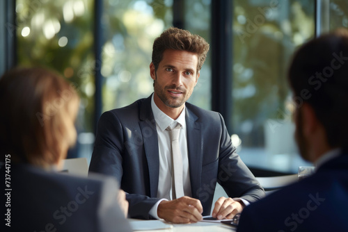 A manager man at a meeting ...